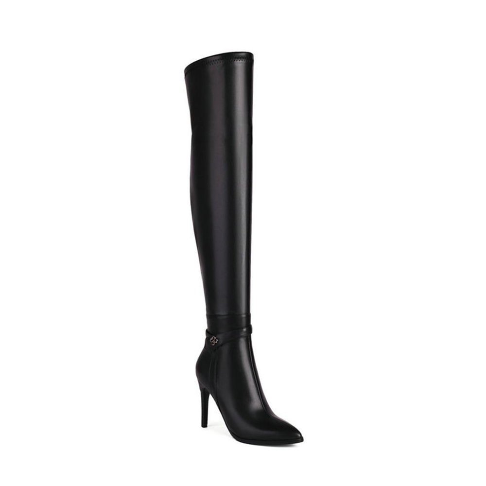 10 cm/3.93 in Plus-Size Stiletto Over-the-Knee Stretch Boots, Pointed Toe, Black, EU 44