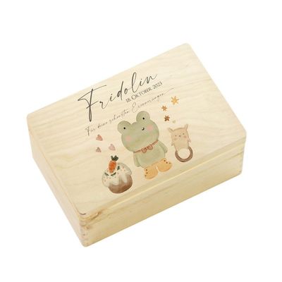 Personalized Baby Memory Box for Birth and Christening, with Name (M, Frog)