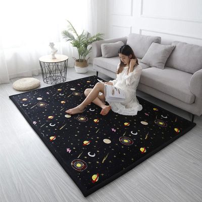 Single Tree Forest Rug for Kids’ Room, Black Background Space, 200 × 350 cm