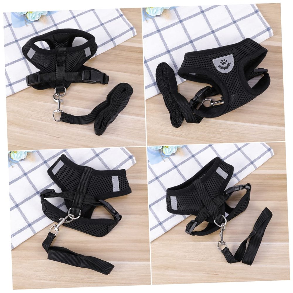 minkissy Adjustable Chest Harness for Small Dogs and Cats, Breathable, with Leash, Comfortable, Black