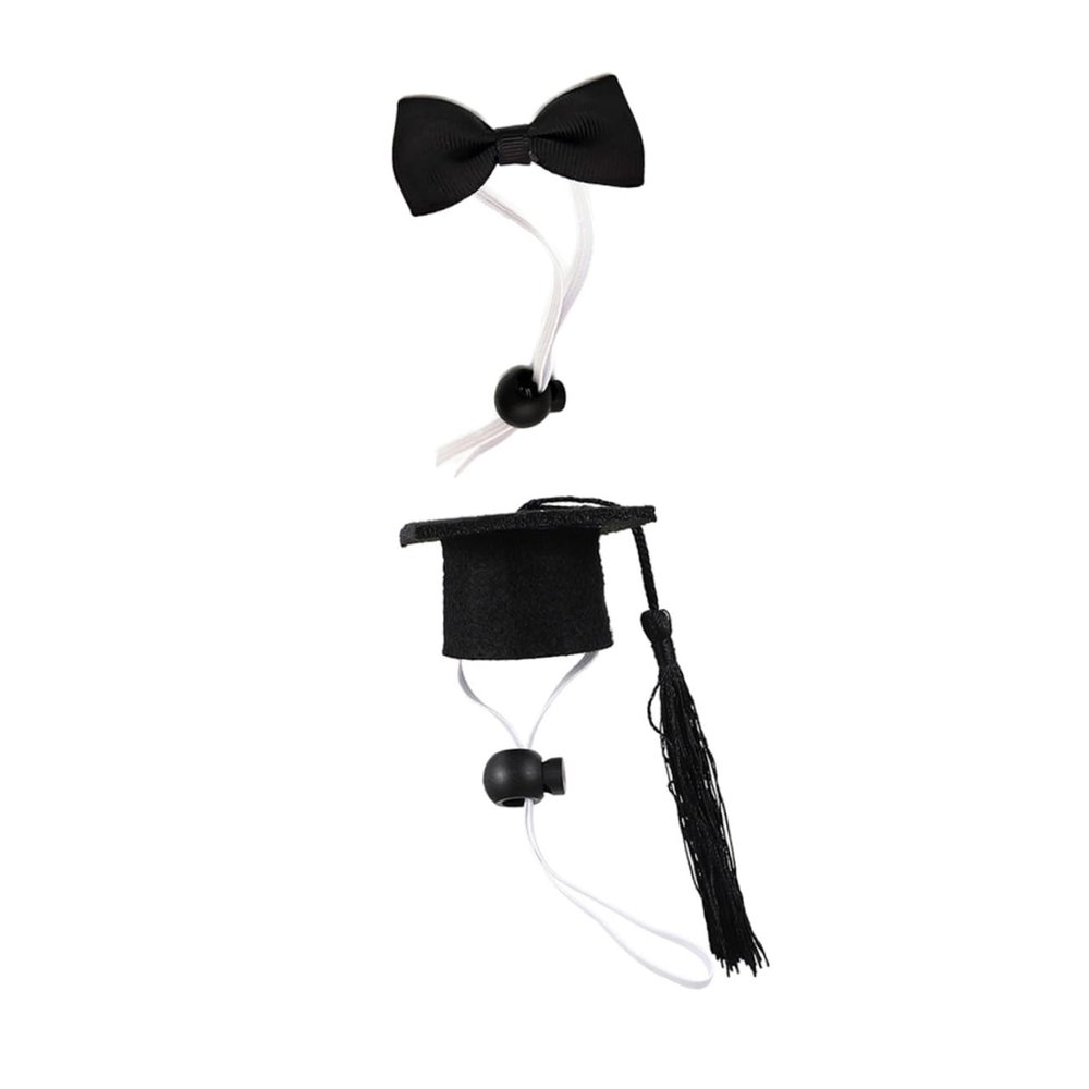 Abaodam Pet Costume for New Year Parties - 2 Piece Set with Adjustable Felt Graduation Cap and Black Bow Tie for Guinea Pigs and Sugar Gliders