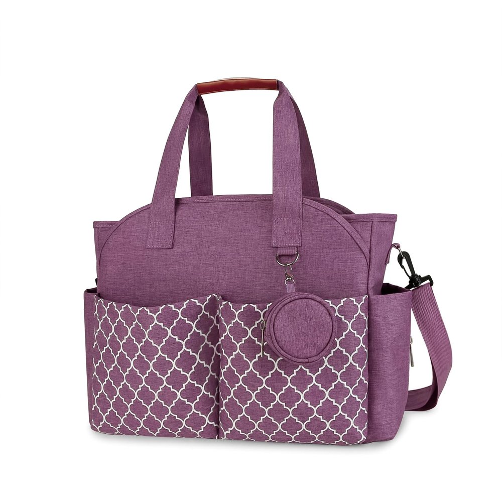 Lmbabter Diaper Bag Tote with Upgraded Changing Station, Multifunctional Baby Bag with Adjustable Shoulder Strap, Purple, One Size