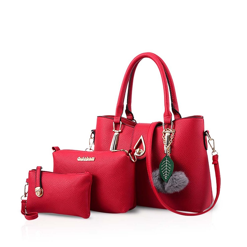 WolFum 3-Piece Women's Handbag and Shoulder Bag Set, Soft PU Leather