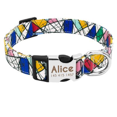 SARUEL Personalized Nylon Dog Collar with Engraved Name ID, Small to Medium Pets, M