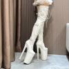 TONGUC 26 cm High Heels, Knee-High Patent Leather Strappy Boots for Women, Party, Nightclub and Wedding Dance Shoes, Fetish Shoes, White, Size 43 view 3