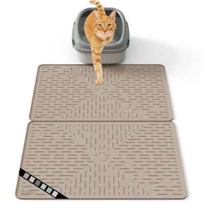 OHMO Cat Litter Mat, Premium Silicone, 23.6 x 15.7 in, 2-Pack, Beige