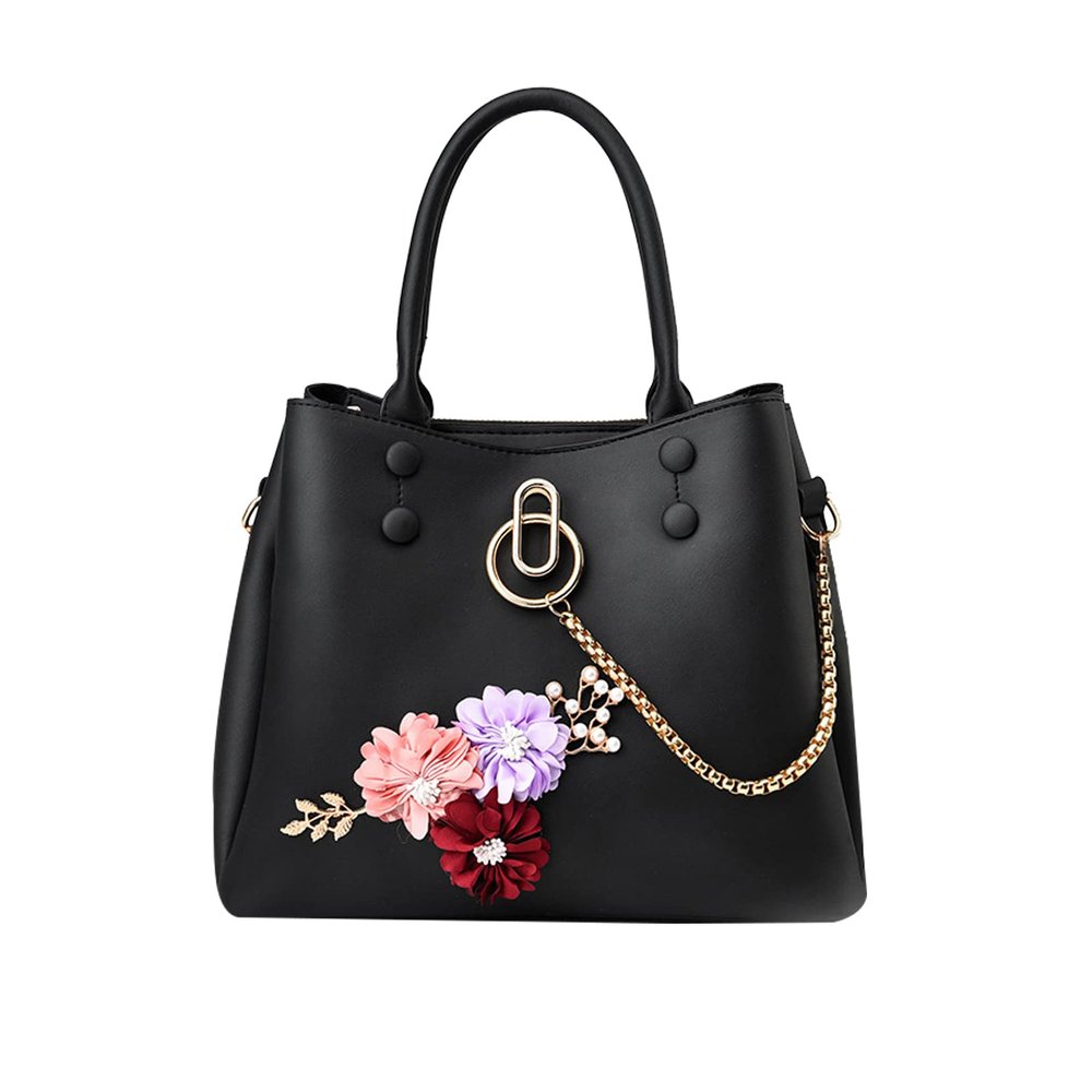 WolFum Women's Handbags with Handle, PU Leather Shoulder Bag with Flower and Chain