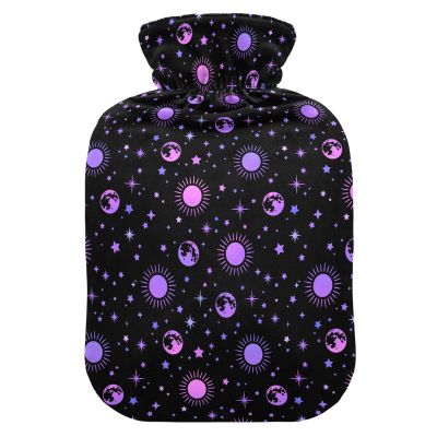 2 L Hot Water Bottle with Soft Plush Cover, Moon, Sun and Stars