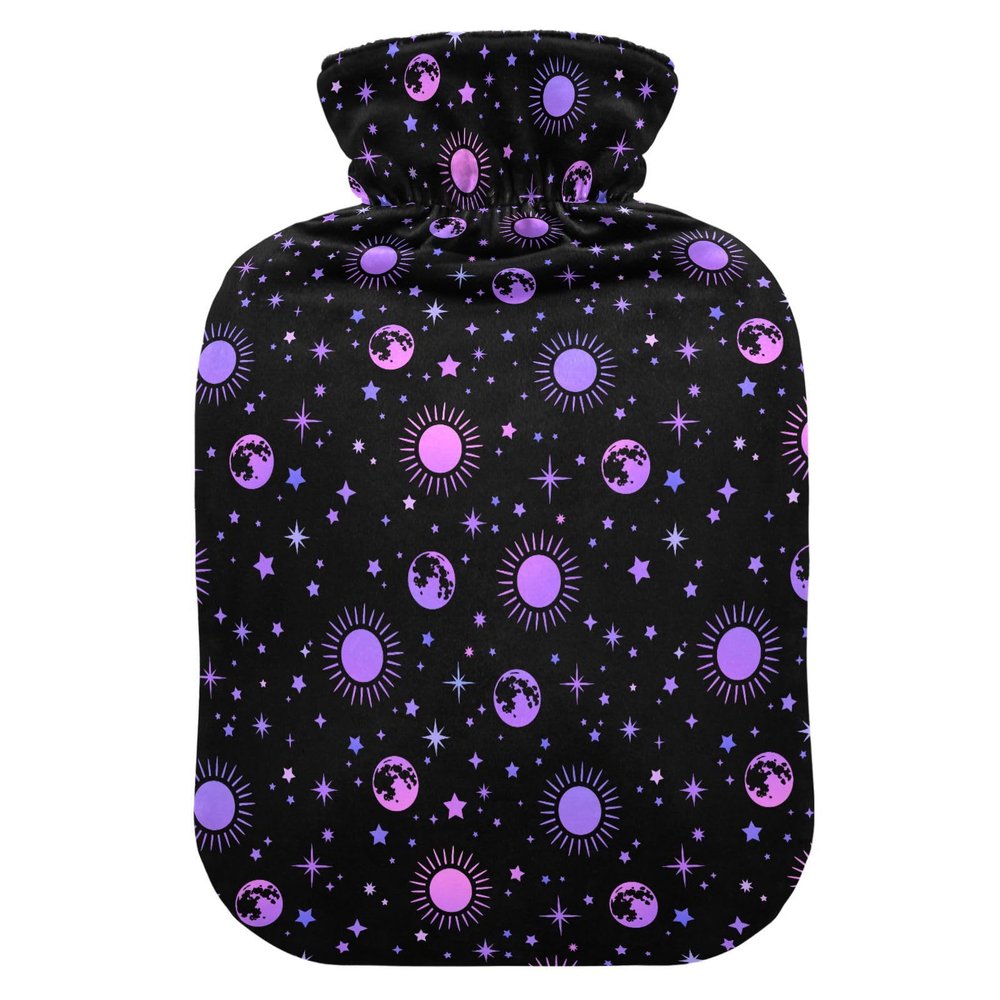 2 L Hot Water Bottle with Soft Plush Cover, Moon, Sun and Stars