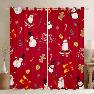 Cute Cartoon Penguin Blackout Curtains, Christmas Snowman and Santa Curtains for Kids’ Rooms, Happy New Year, 117W x 183L