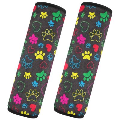 Colorful Hearts and Animal Paws Seat Belt Pads