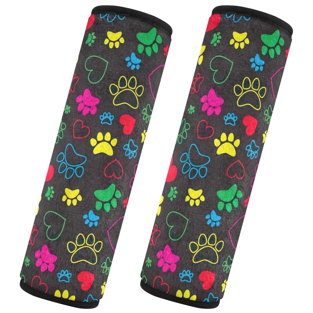 Colorful Hearts and Animal Paws Seat Belt Pads