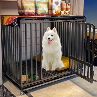 NEZIH Dog Crate with Waste Tray, for Small to Large Dogs, White, 110 × 72 × 95 cm
