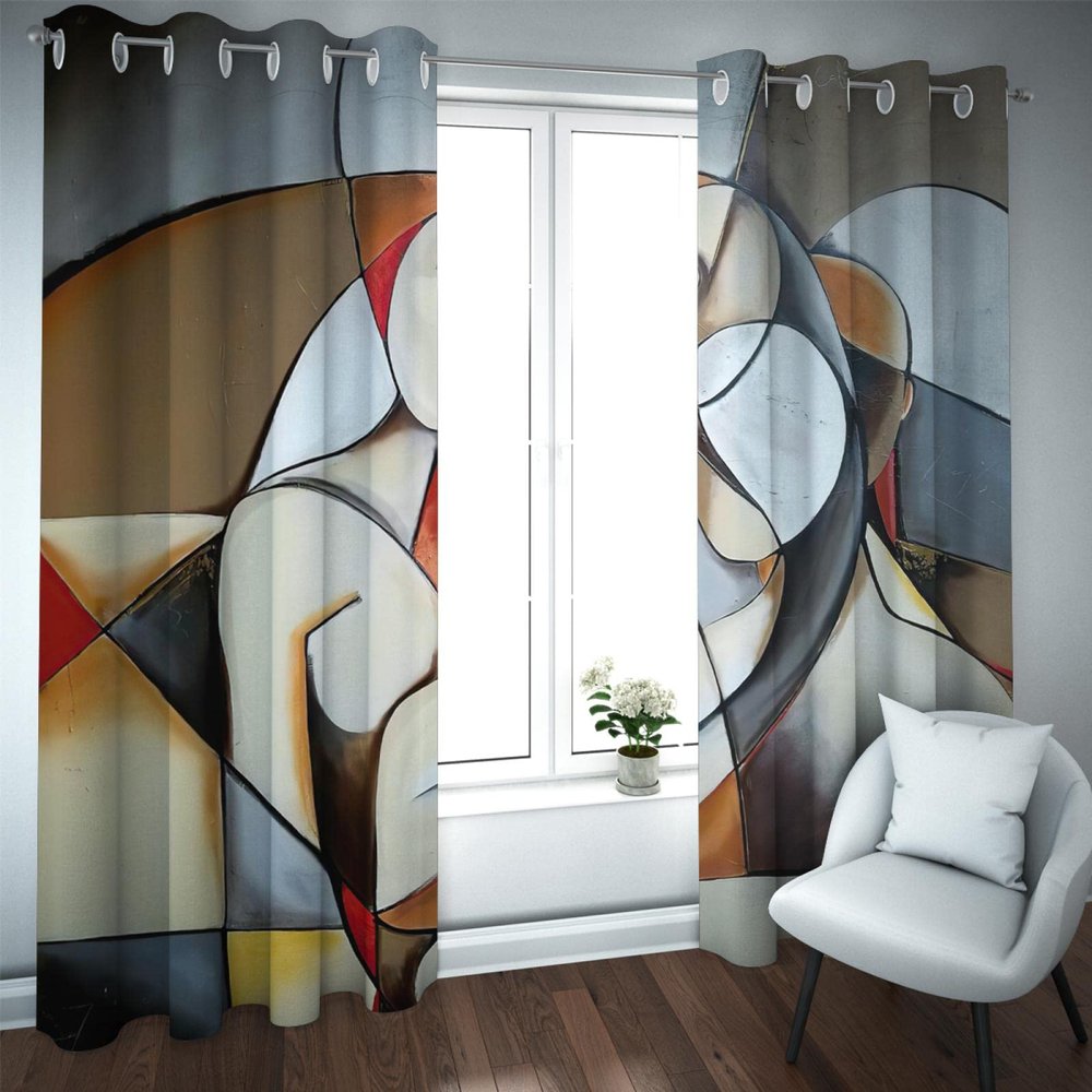 Picasso-Style Abstract Painting Blackout Curtains, Thermal Insulating Energy-Saving Curtains, Heat and Cold Protection for Bedroom, 2 Panels, W132 x L308 cm