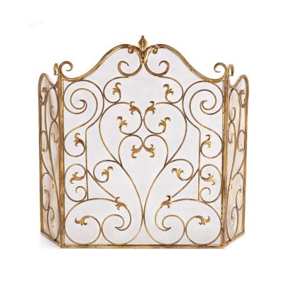 Spark Guard Fireplace Screen, Folding Fire Guard Panel, 36 in. High, Black/Gold