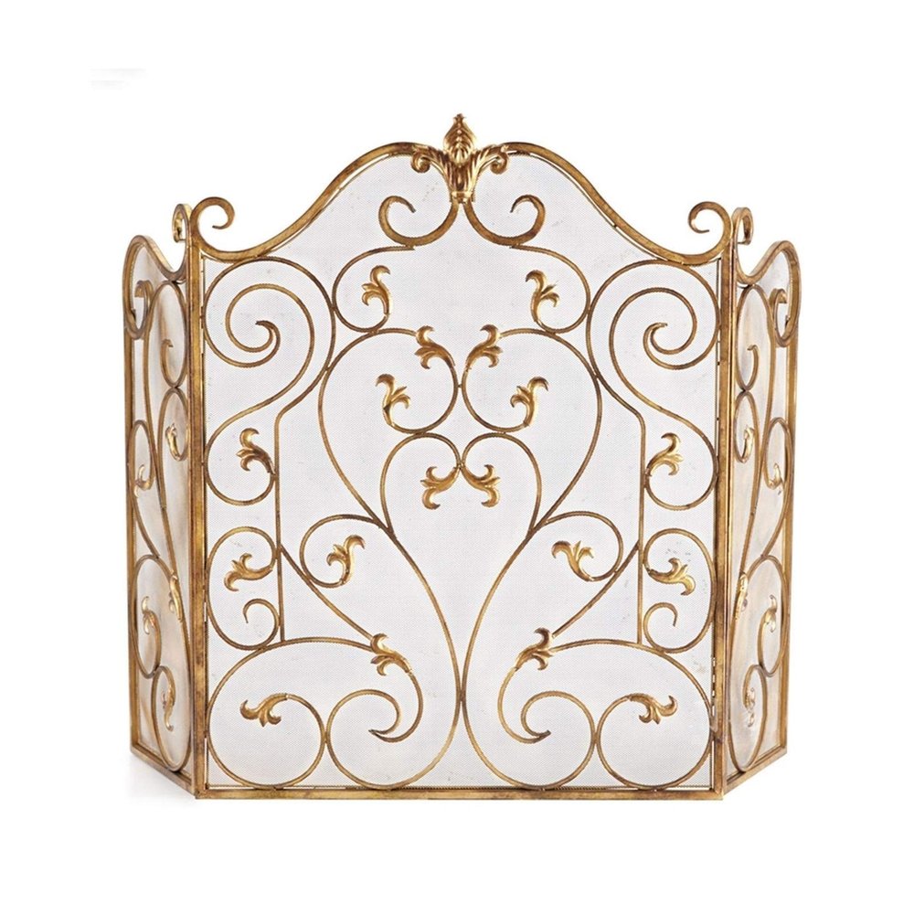 Spark Guard Fireplace Screen, Folding Fire Guard Panel, 36 in. High, Black/Gold