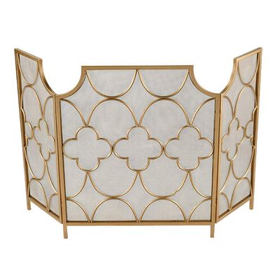 3-Piece Fireplace Safety Gate, Decorative Design, 30 x 51 in, Black/Gold, Wrought-Iron Fireplace Guard
