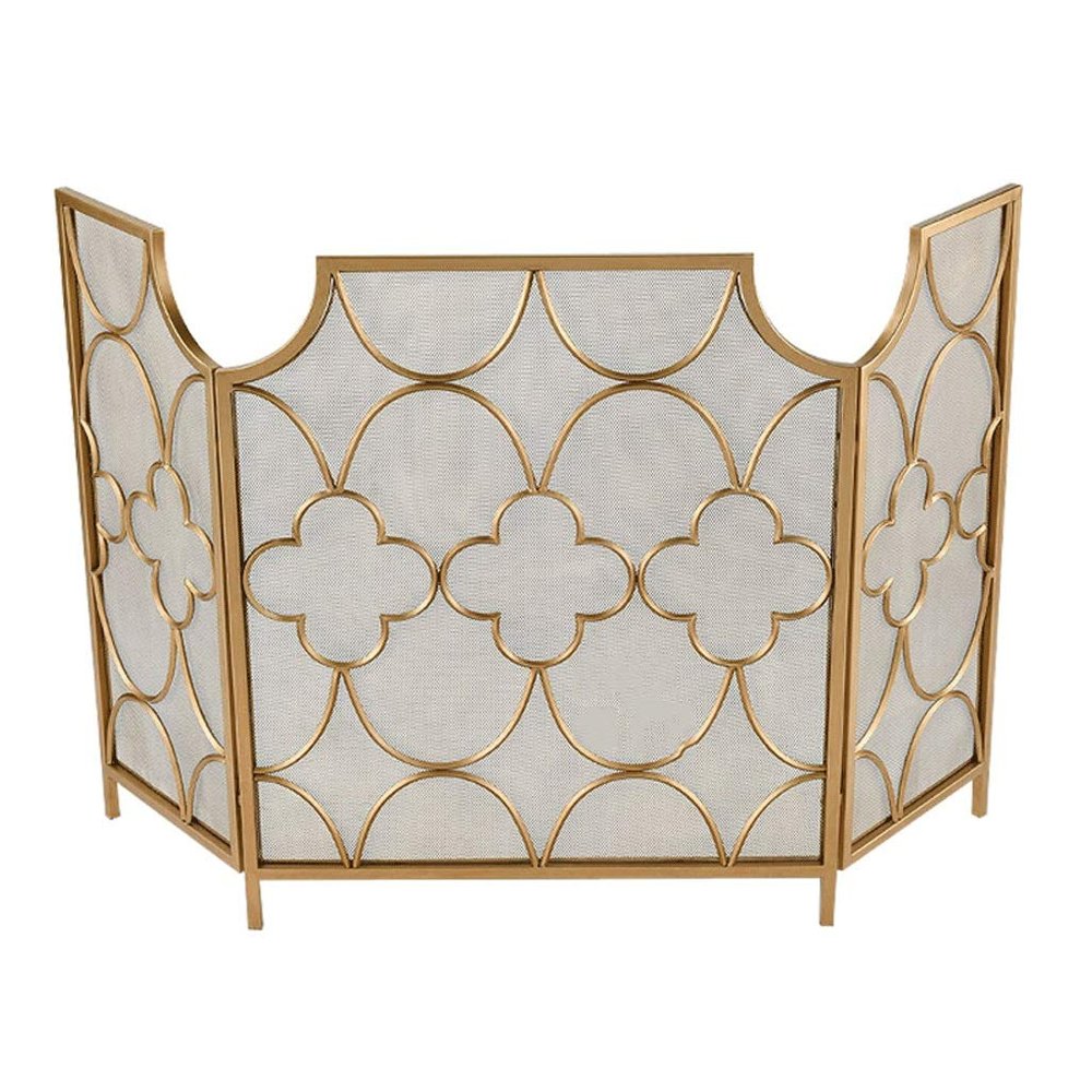 3-Piece Fireplace Safety Gate, Decorative Design, 30 x 51 in, Black/Gold, Wrought-Iron Fireplace Guard
