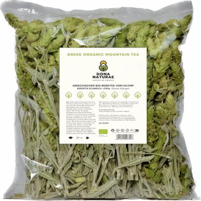 DONA NATURAE | Greek Organic Mountain Tea from Olympus (200 g) | Sideritis scardica | Whole Stems | Economical Packaging (200 g)