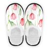 Home Slippers, Men's Indoor Polka Dot Slippers, Soft Guest Travel Slippers for Women, Watercolor Pink Tulips on White, Large view 3