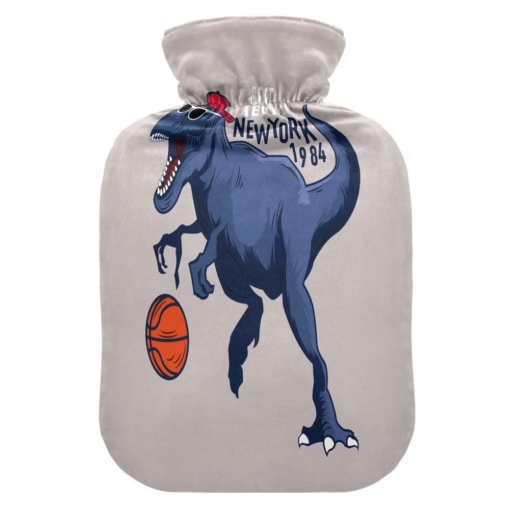 HMZXZ Hot Water Bottle with Cover, Basketball Player/Dinosaur, 2 L PVC, for Pain Relief