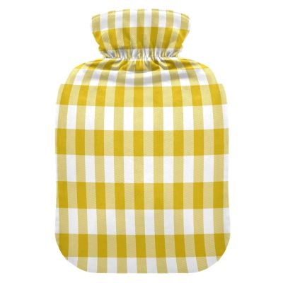 HMZXZ Hot Water Bottle with Cover, Goldenrod Gingham Plaid, 2 L PVC Heat Pack for Pain Relief, Feet and Menstrual Discomfort