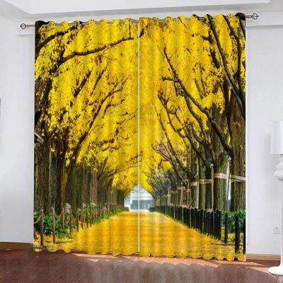 BOONGA Yellow Ginkgo Tree Blackout Curtains, 2-Piece Set, 213 x 117 cm