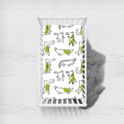 Odot Fitted Sheet for Baby and Toddler Mattresses, Dinosaur Pattern, Microfiber, Breathable, Elastic (Dinosaur J, 73 x 33 cm)