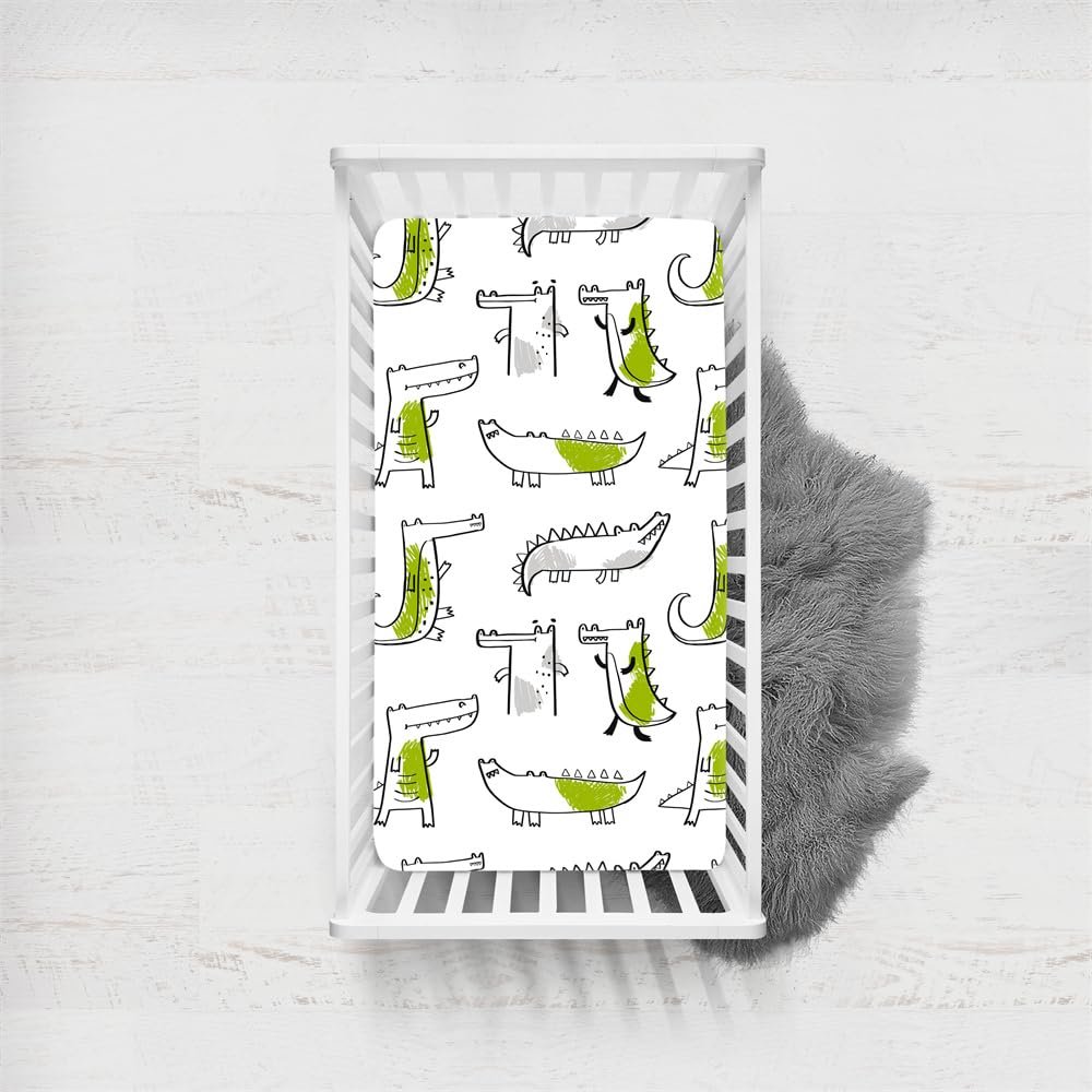 Odot Fitted Sheet for Baby and Toddler Mattresses, Dinosaur Pattern, Microfiber, Breathable, Elastic (Dinosaur J, 73 x 33 cm)