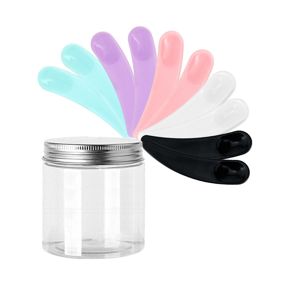 SKYPRO Mini Cosmetic Spatulas, Curved Scoops, 50-Piece Set with Transparent PET Bottle