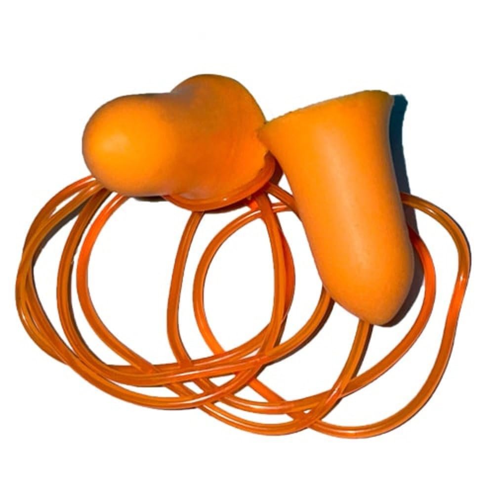 PU Foam Hearing Protection Earplugs with Cord, Bright Orange (50)