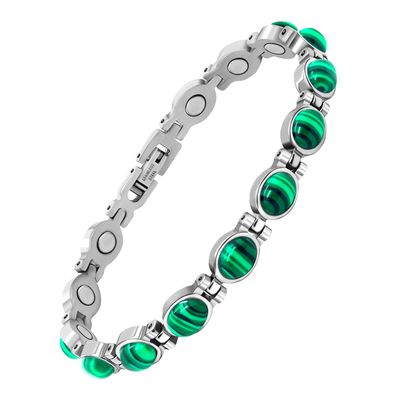 JEROOT Magnetic Bracelet for Women, Silver Malachite with Magnets