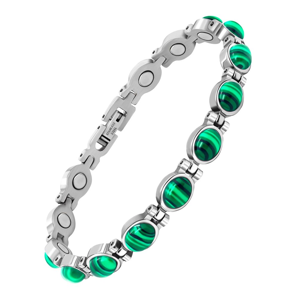 JEROOT Magnetic Bracelet for Women, Silver Malachite with Magnets
