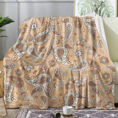 Cozy Blanket 220 x 240 cm, Paisley Plush Vintage Boho Fleece Throw, Sofa Blanket, XXL Warm Winter Flannel Blanket