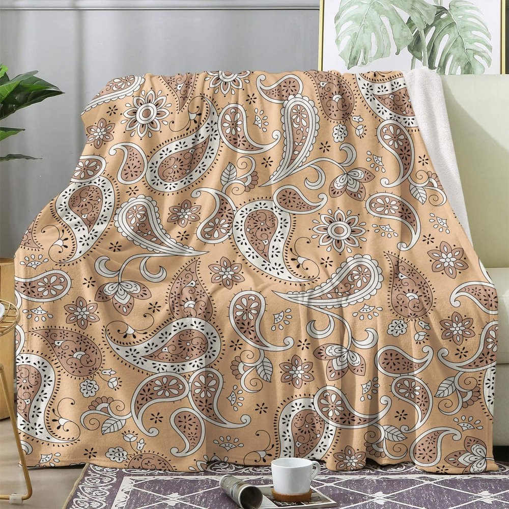 Cozy Blanket 220 x 240 cm, Paisley Plush Vintage Boho Fleece Throw, Sofa Blanket, XXL Warm Winter Flannel Blanket