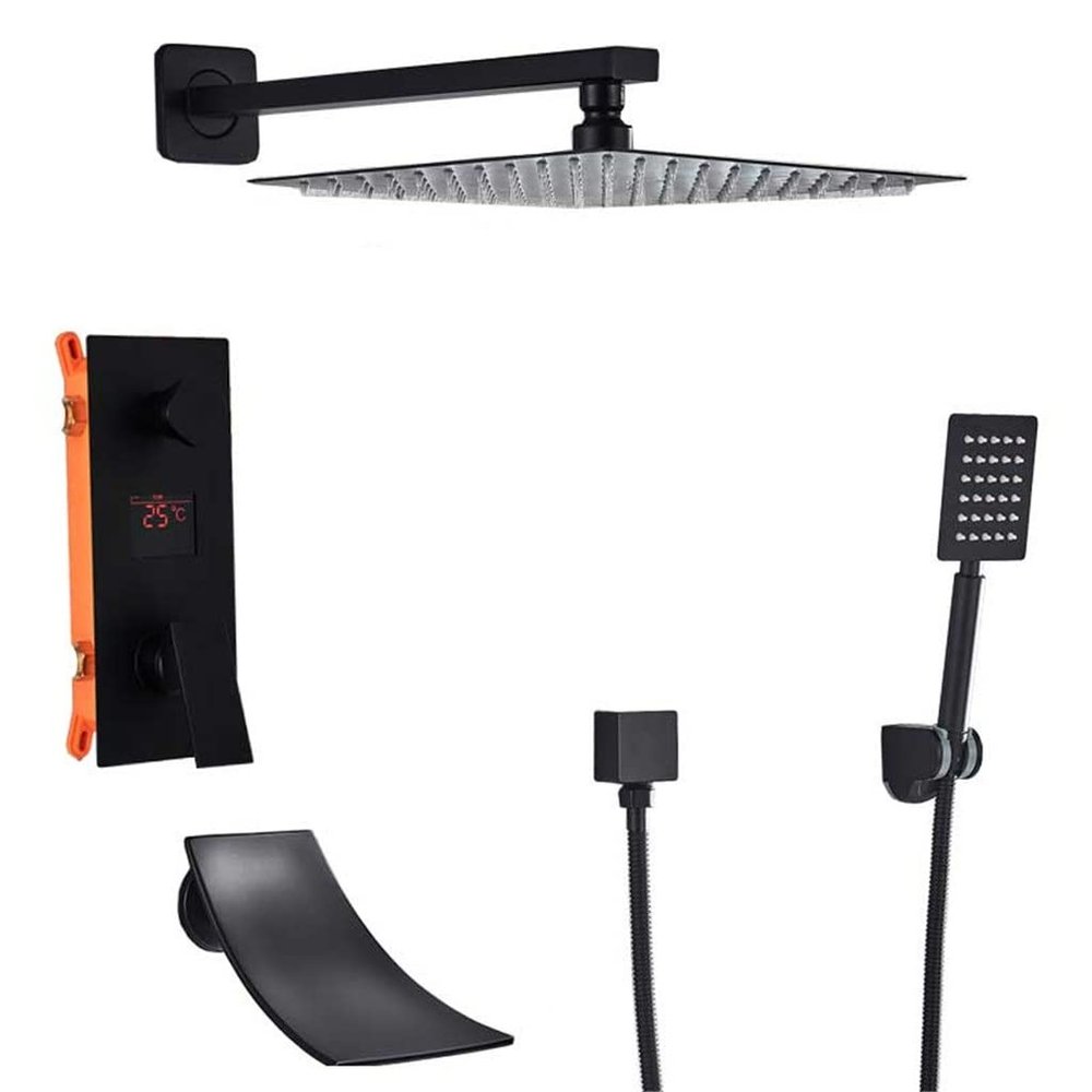 ZYMEN Matte Black Digital All-Metal Shower System with Rain Showerhead, Mixer Valve
