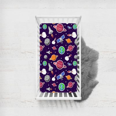 Odot Fitted Sheet for Crib and Toddler Mattresses, Planet Pattern, Microfiber, Style A, 45 x 90 cm