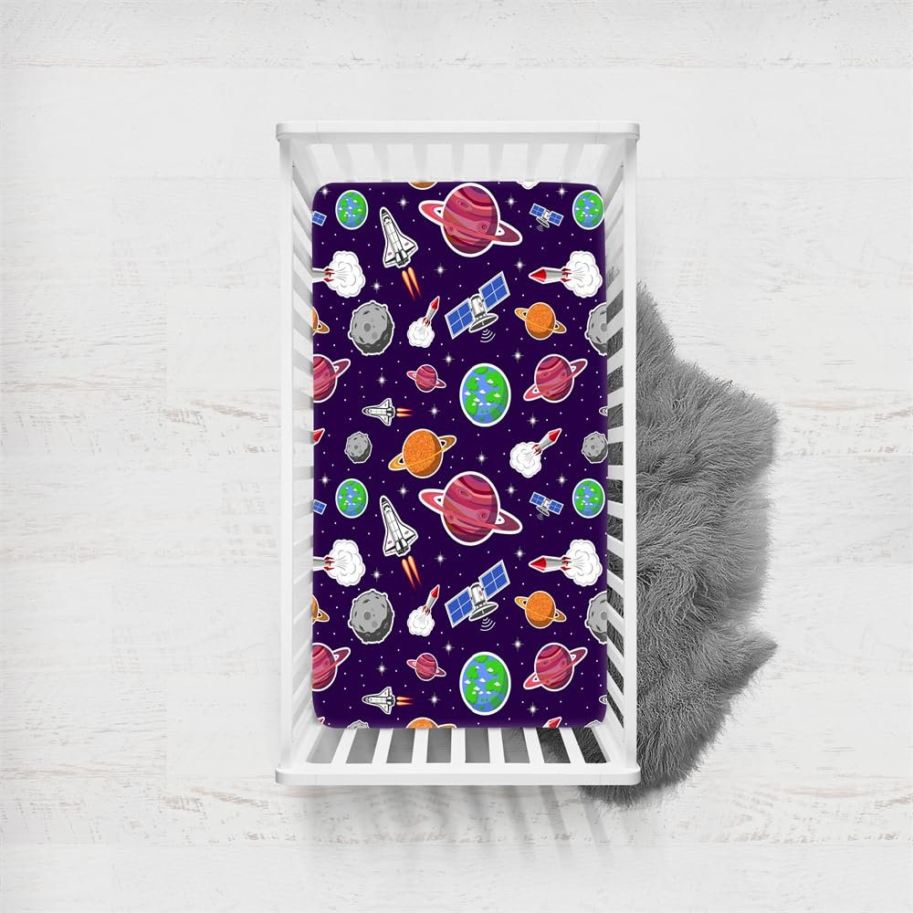 Odot Fitted Sheet for Crib and Toddler Mattresses, Planet Pattern, Microfiber, Style A, 45 x 90 cm