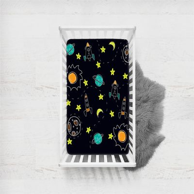 Odot Fitted Sheet for Baby and Toddler Mattresses, Planet Pattern, Style F, 100 x 135 cm