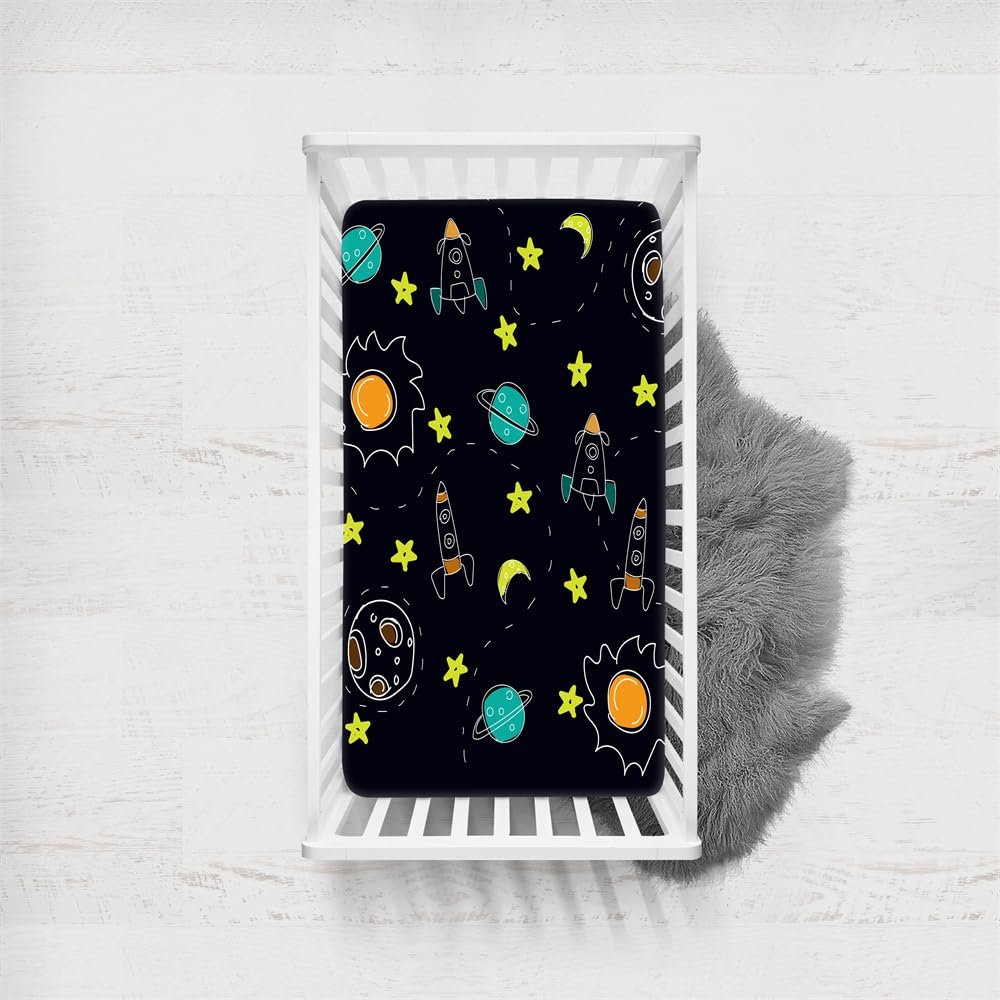 Odot Fitted Sheet for Baby and Toddler Mattresses, Planet Pattern, Style F, 100 x 135 cm