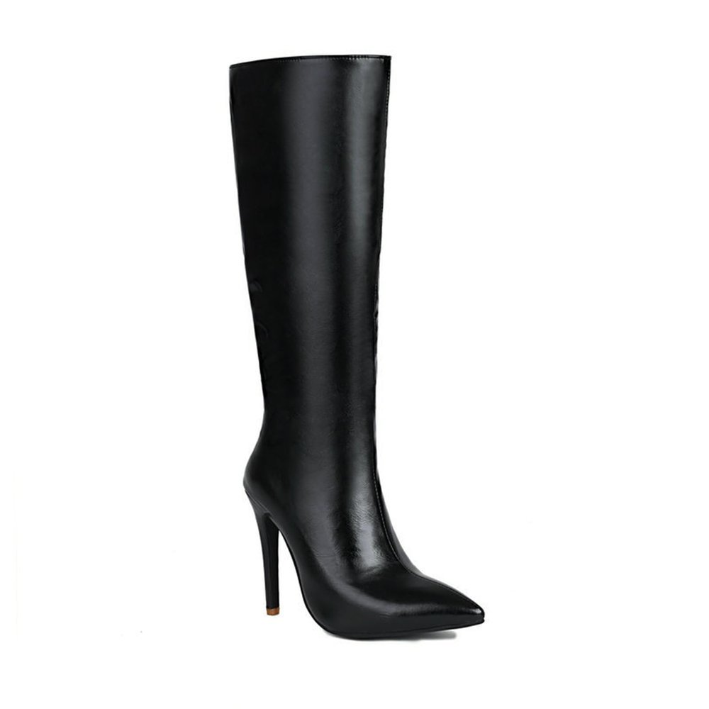 11.5 cm/4.52 in Sexy Glossy Stiletto High-Heel Pointed Tall Boots for Women, Black, EU 47