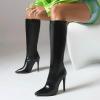 11.5 cm/4.52 in Sexy Glossy Stiletto High-Heel Pointed Tall Boots for Women, Black, EU 47 view 4