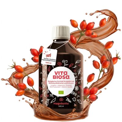 Vita Biosa Rosehip – Spicy-Tart Taste – 100% Certified Organic – 8 Strains of Natural Lactic Acid Bacteria – Extract of 19 Herbs (500 ml)