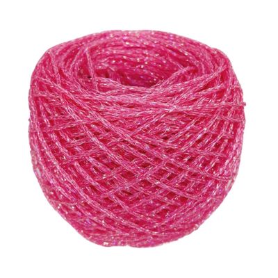 50 g Metallic Cotton Crochet Yarn for Doll Bags, Rose Red with Gold Lines