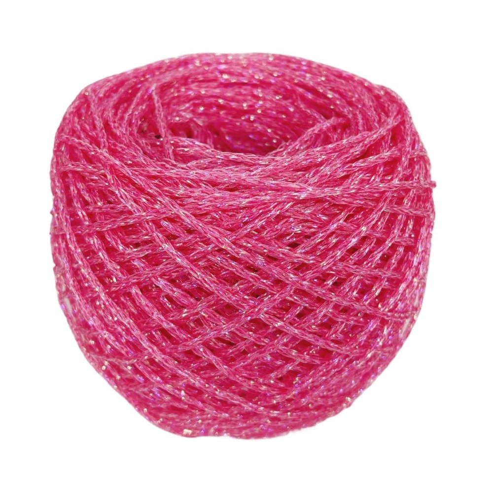 50 g Metallic Cotton Crochet Yarn for Doll Bags, Rose Red with Gold Lines