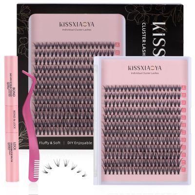 KISSXIAOYA DIY Custom Cluster Eyelash Extension Tool Set (240 pcs, 30D, 0.07D Curl, Mixed 9–15 mm)