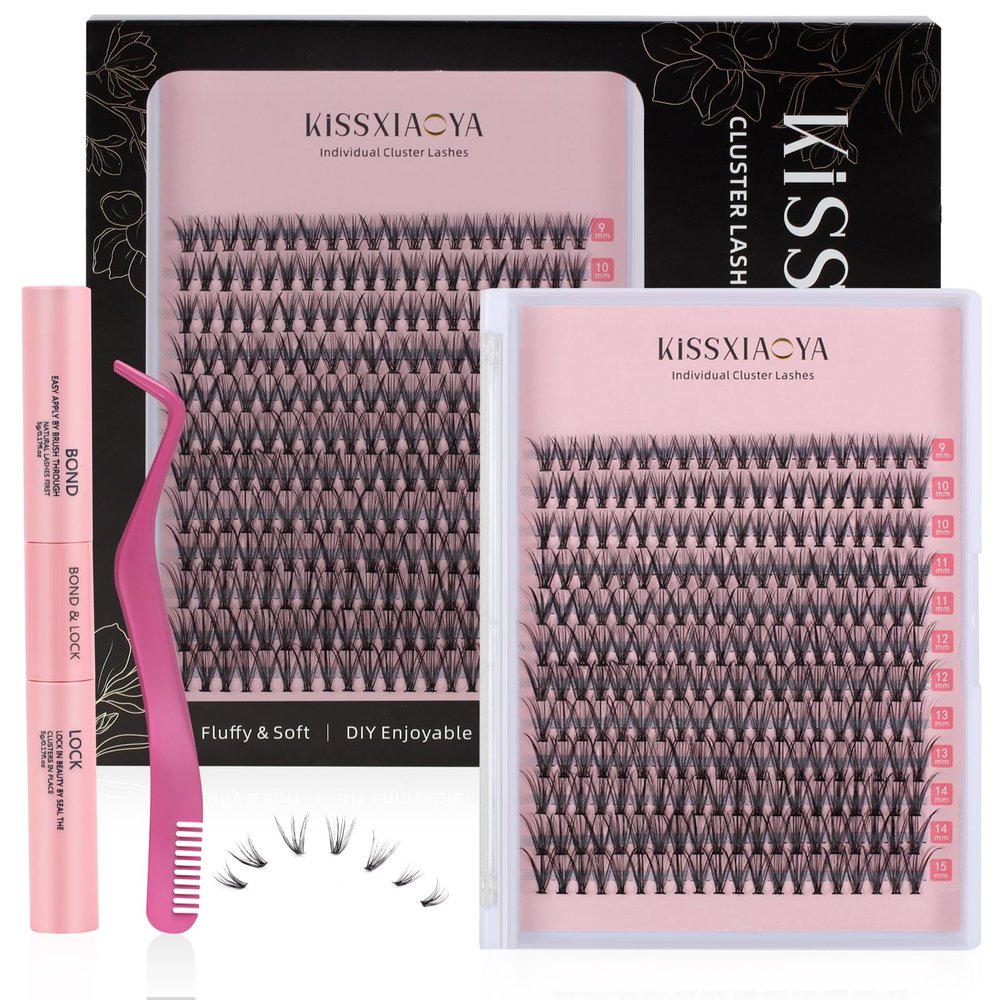 KISSXIAOYA DIY Custom Cluster Eyelash Extension Tool Set (240 pcs, 30D, 0.07D Curl, Mixed 9–15 mm)