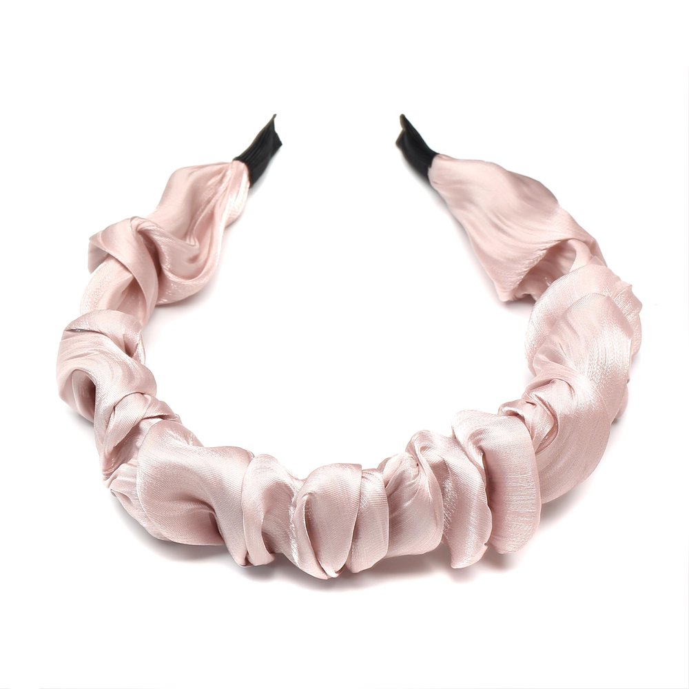 QinGoo Wide Pleated Faux Silk Headband for Women, Pink