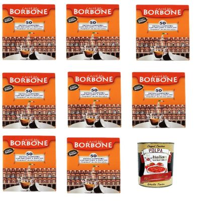 Italian Gourmet E.R. 8x Caffè Borbone 50 Capsules Miscela Decisa Compatible with Nespresso Home Machines, Italian Coffee 5 g + Italian Gourmet Tomato Pulp 400 g