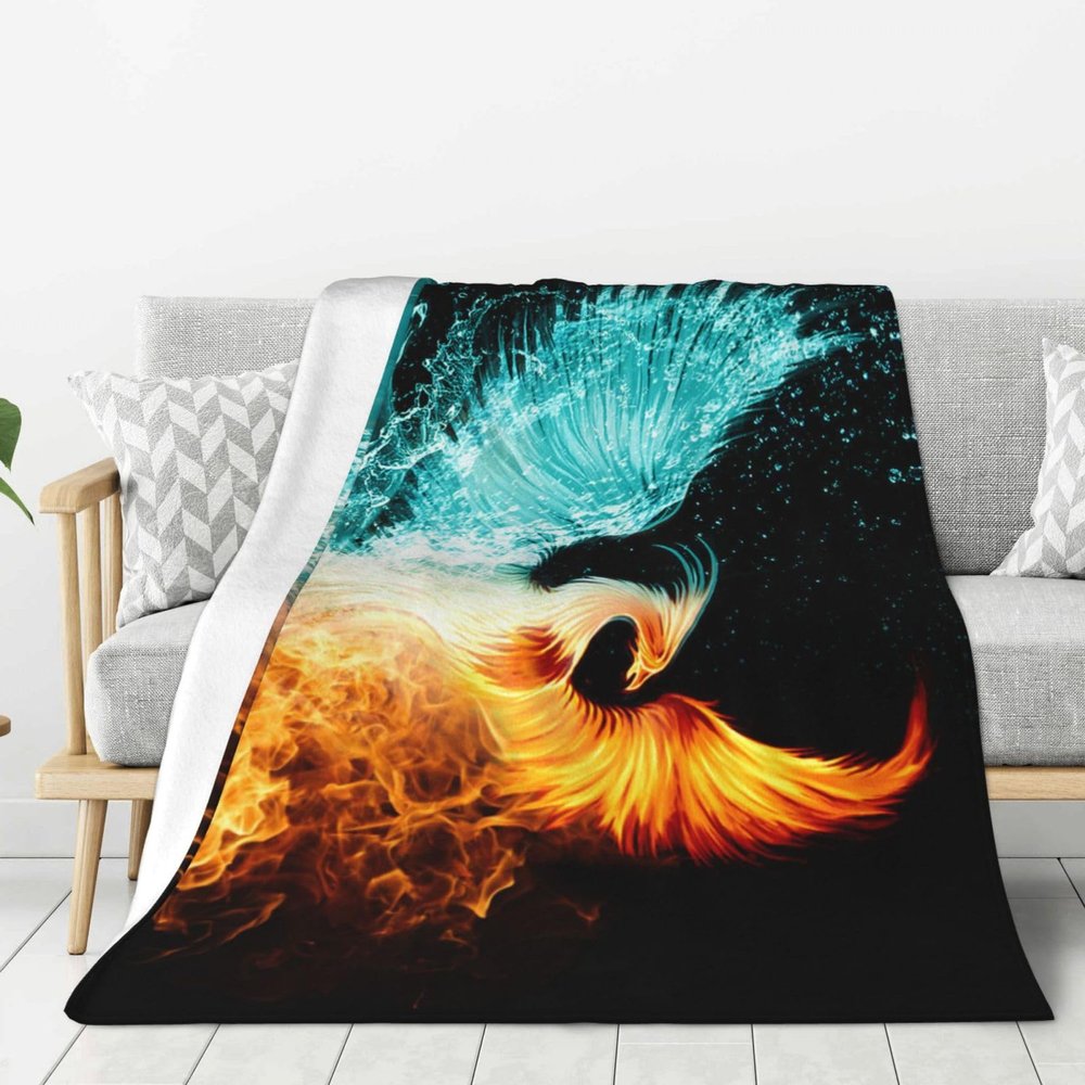 LAMAME Fire and Water Phoenix Printed Soft Fleece Blanket